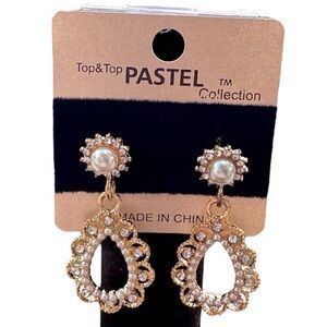 3/$25 Pastel Collection Gold & Pearl Crystal Dangle Earrings